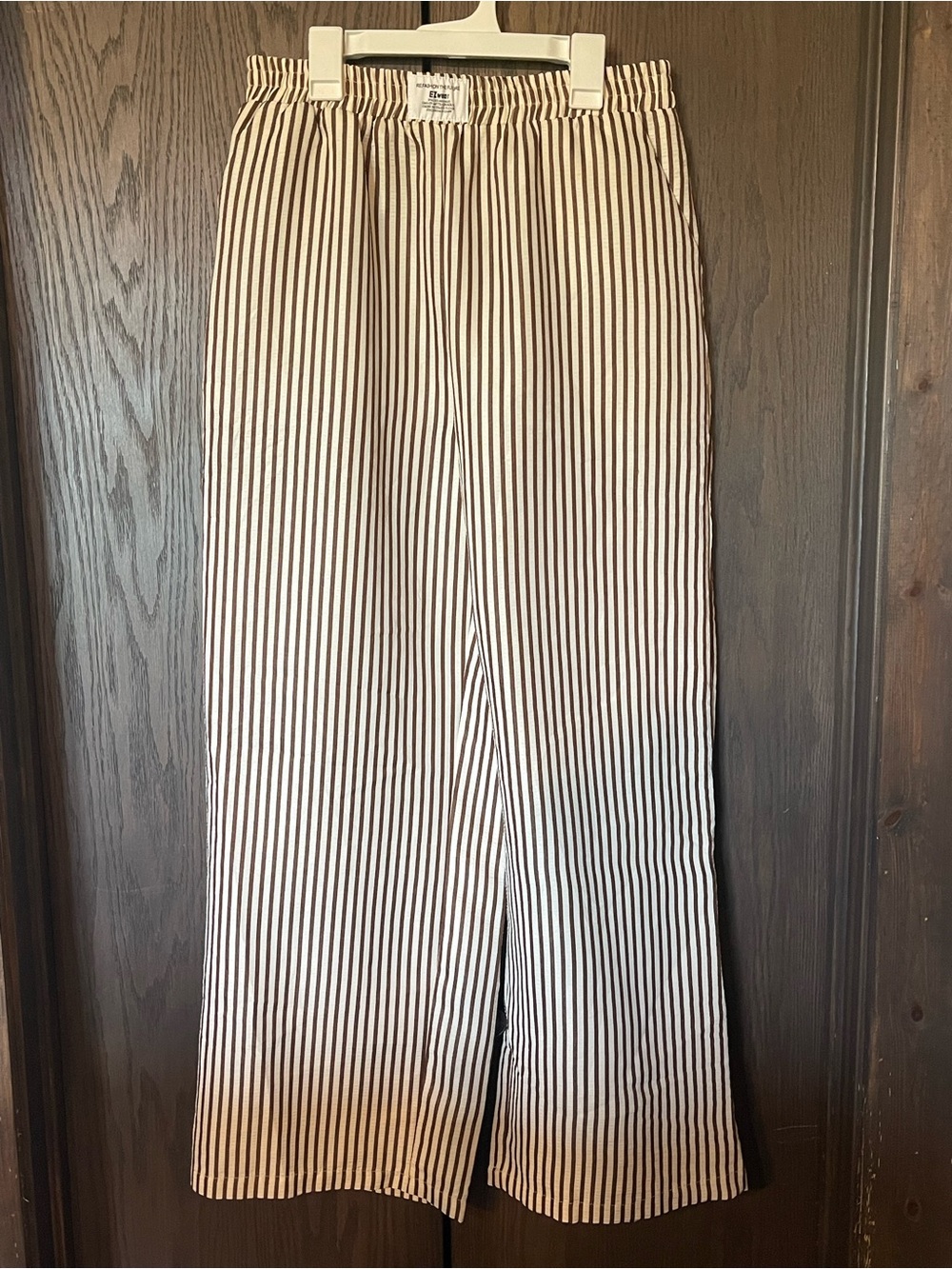 Wide Leg Striped Pants - Brown & White
